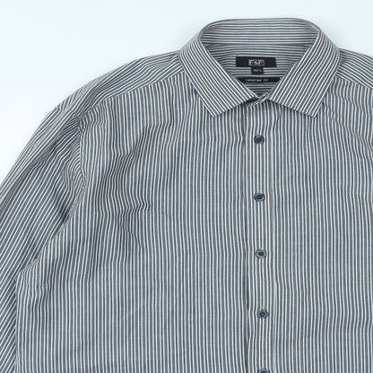 F&F Mens Multicoloured Striped Polyester  Button-Up Size 15.5 Collared Button