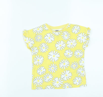 F&F Girls Yellow Floral Cotton Basic Casual Size 18-24 Months Round Neck