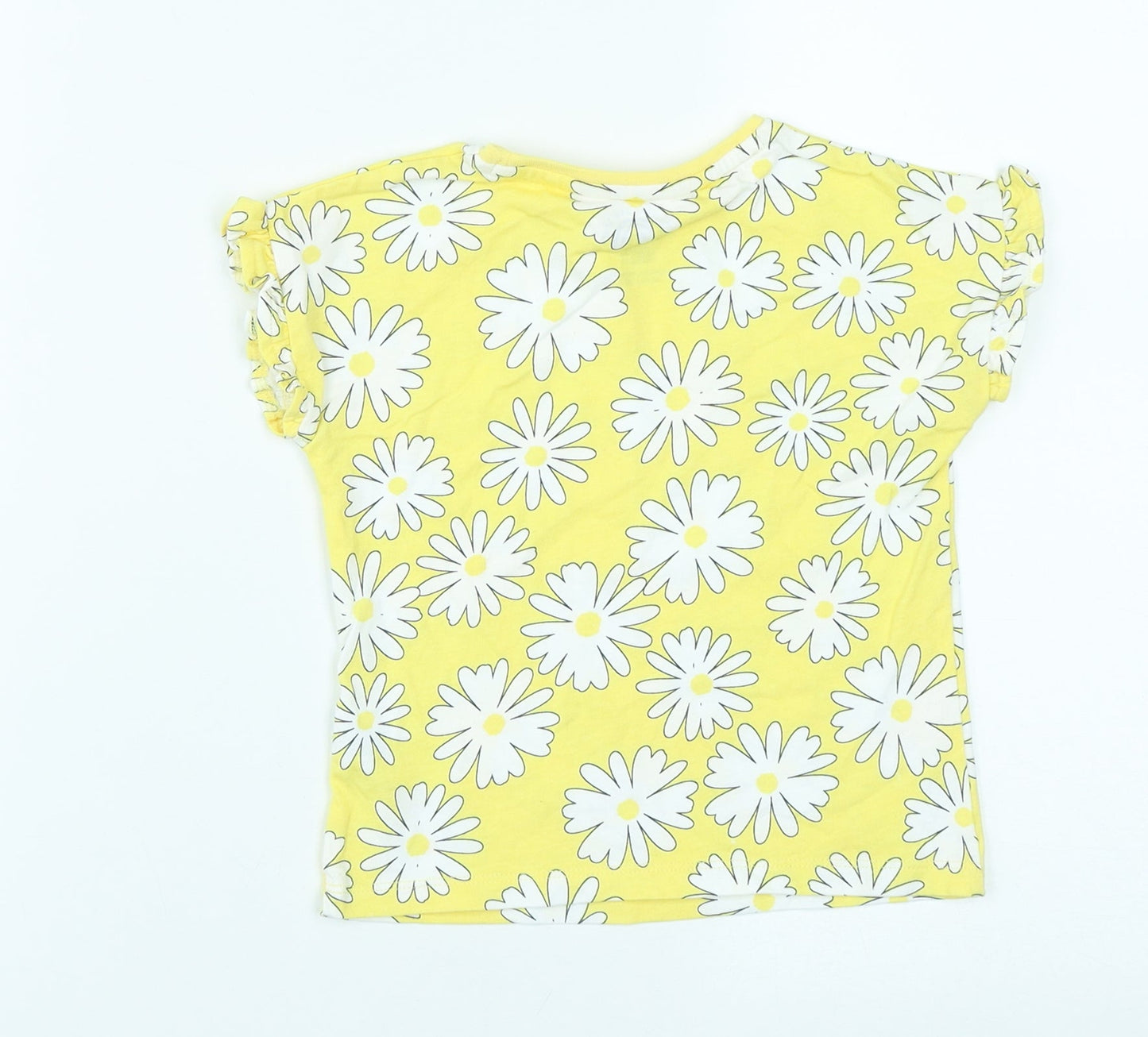 F&F Girls Yellow Floral Cotton Basic Casual Size 18-24 Months Round Neck