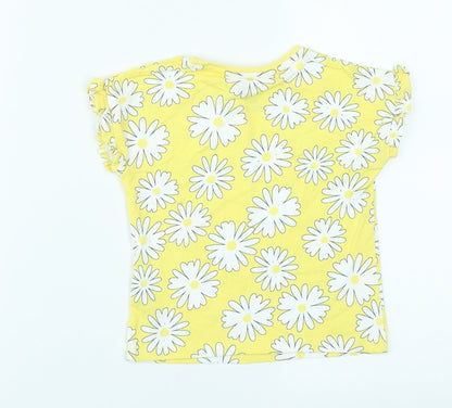 F&F Girls Yellow Floral Cotton Basic Casual Size 18-24 Months Round Neck