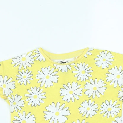 F&F Girls Yellow Floral Cotton Basic Casual Size 18-24 Months Round Neck