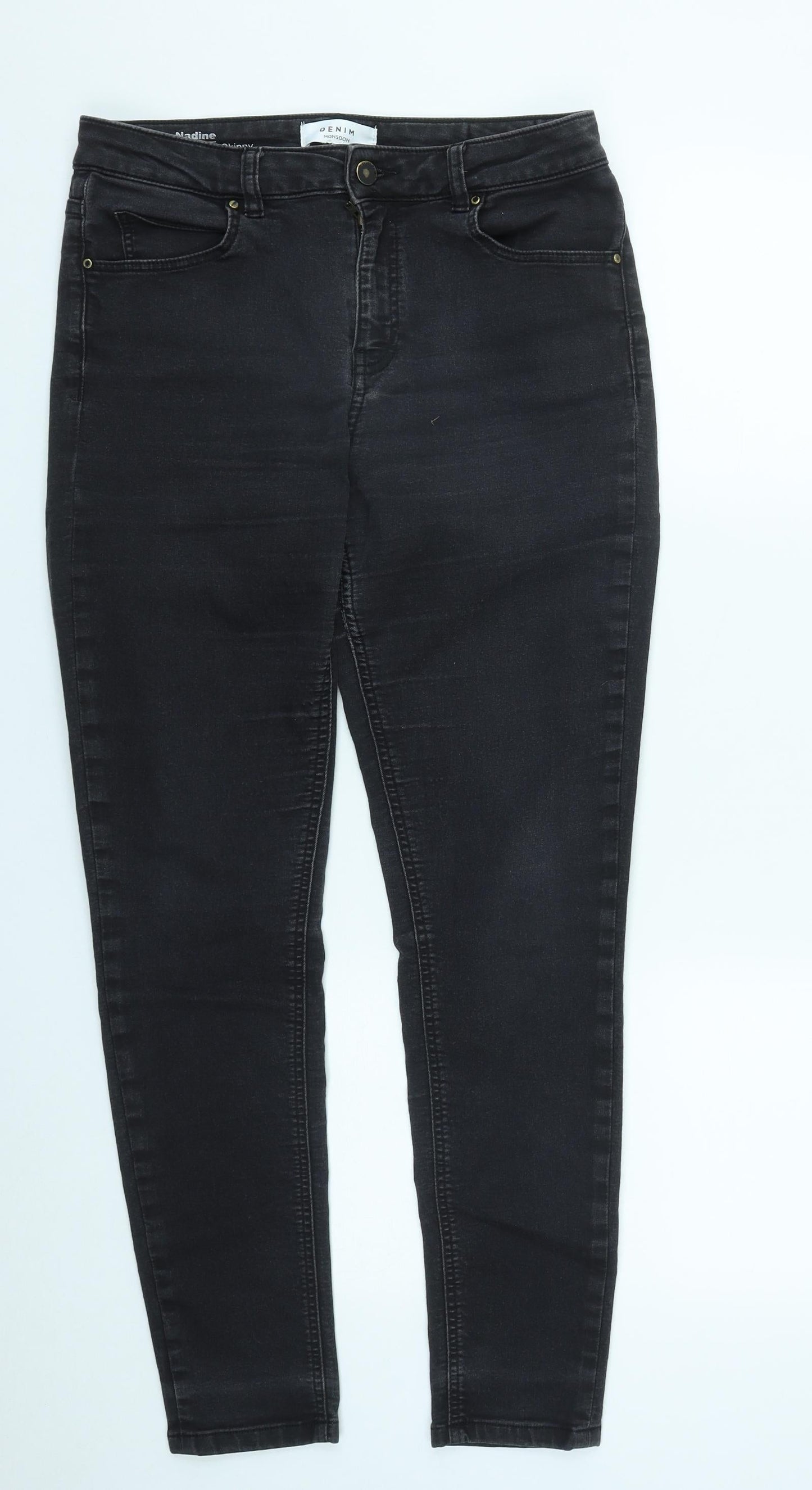 Monsoon Womens Black  Cotton Skinny Jeans Size 12 L27 in Regular Zip