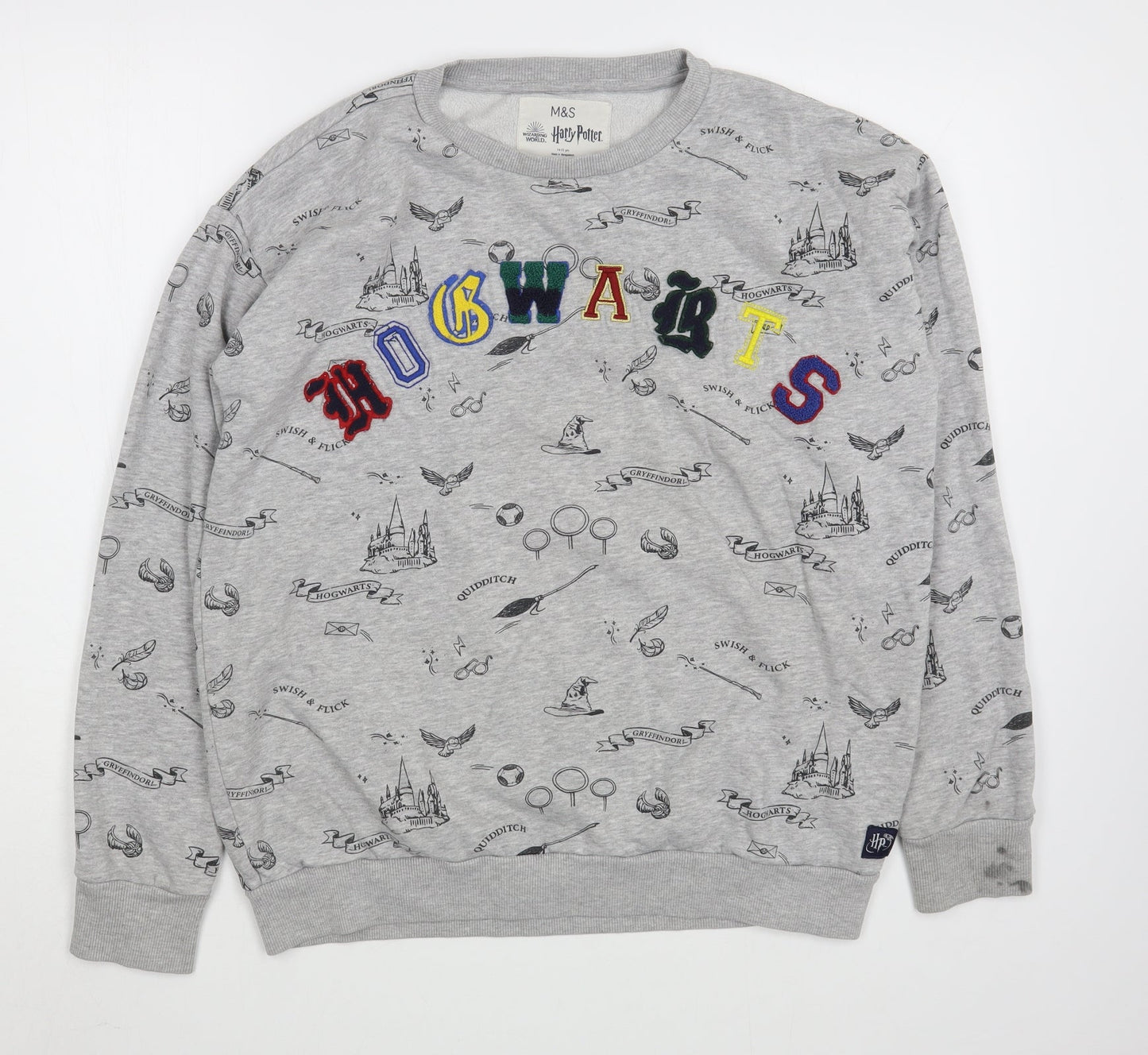 Marks and Spencer Girls Grey Geometric Cotton Pullover Sweatshirt Size 14-15 Years  Pullover