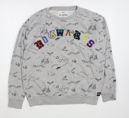 Marks and Spencer Girls Grey Geometric Cotton Pullover Sweatshirt Size 14-15 Years  Pullover