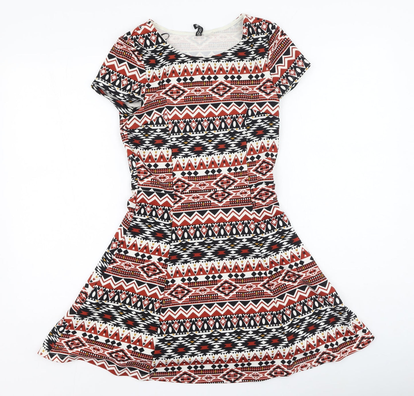 Divided Womens Multicoloured Geometric Polyester Fit & Flare  Size 6  Round Neck