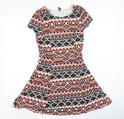 Divided Womens Multicoloured Geometric Polyester Fit & Flare  Size 6  Round Neck