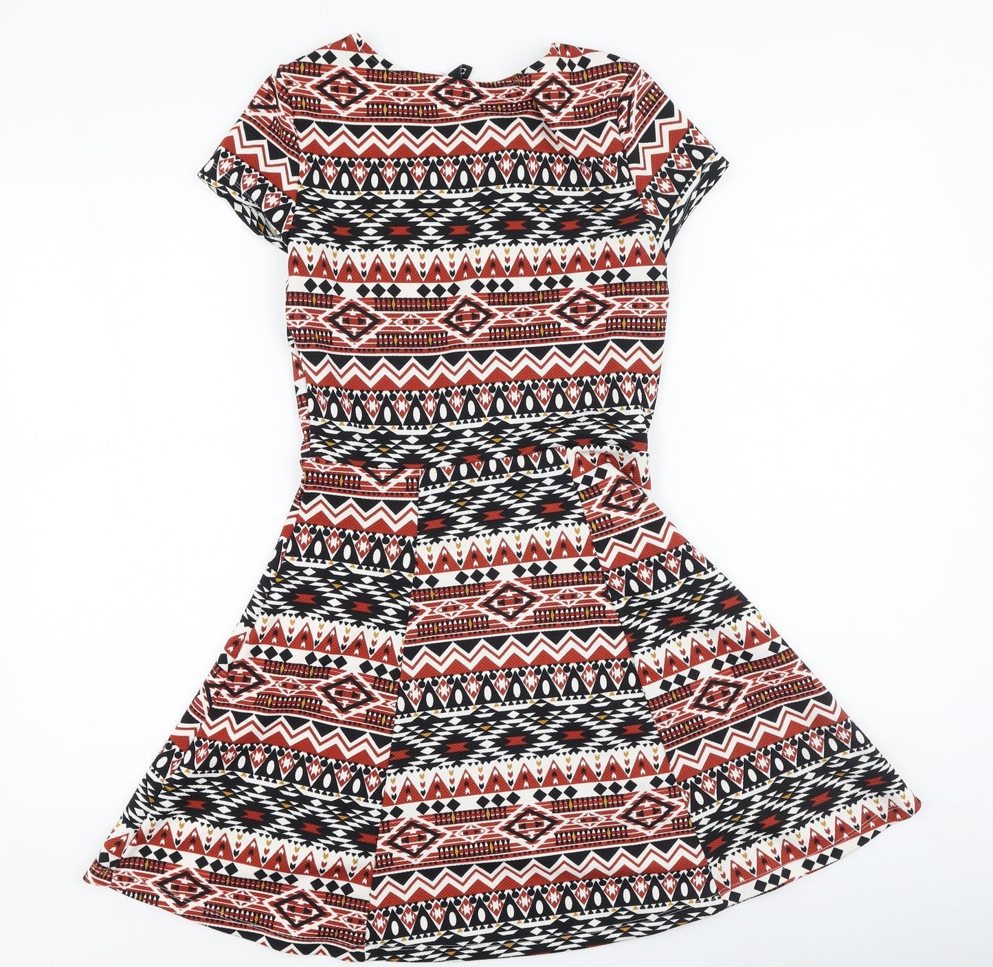 Divided Womens Multicoloured Geometric Polyester Fit & Flare  Size 6  Round Neck