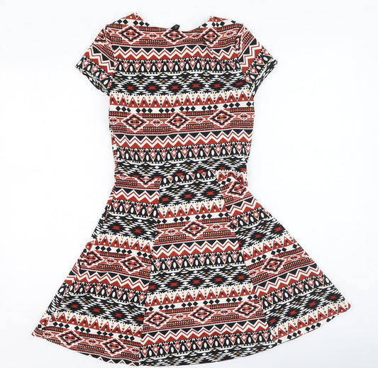 Divided Womens Multicoloured Geometric Polyester Fit & Flare  Size 6  Round Neck