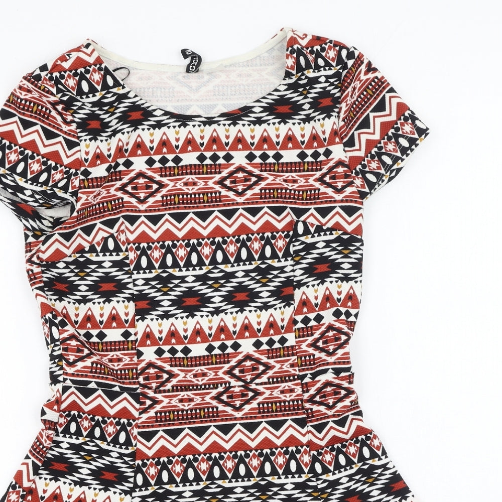 Divided Womens Multicoloured Geometric Polyester Fit & Flare  Size 6  Round Neck