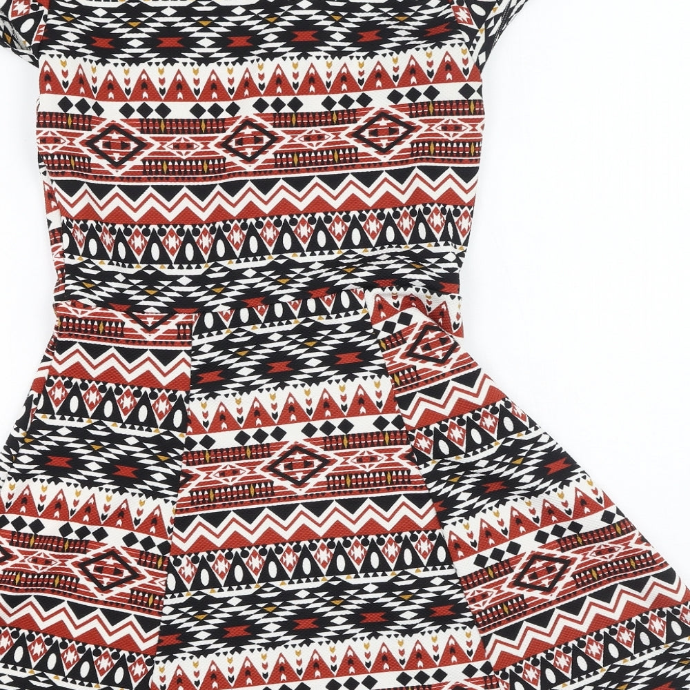 Divided Womens Multicoloured Geometric Polyester Fit & Flare  Size 6  Round Neck