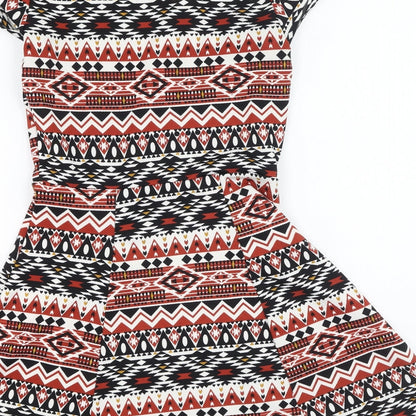 Divided Womens Multicoloured Geometric Polyester Fit & Flare  Size 6  Round Neck