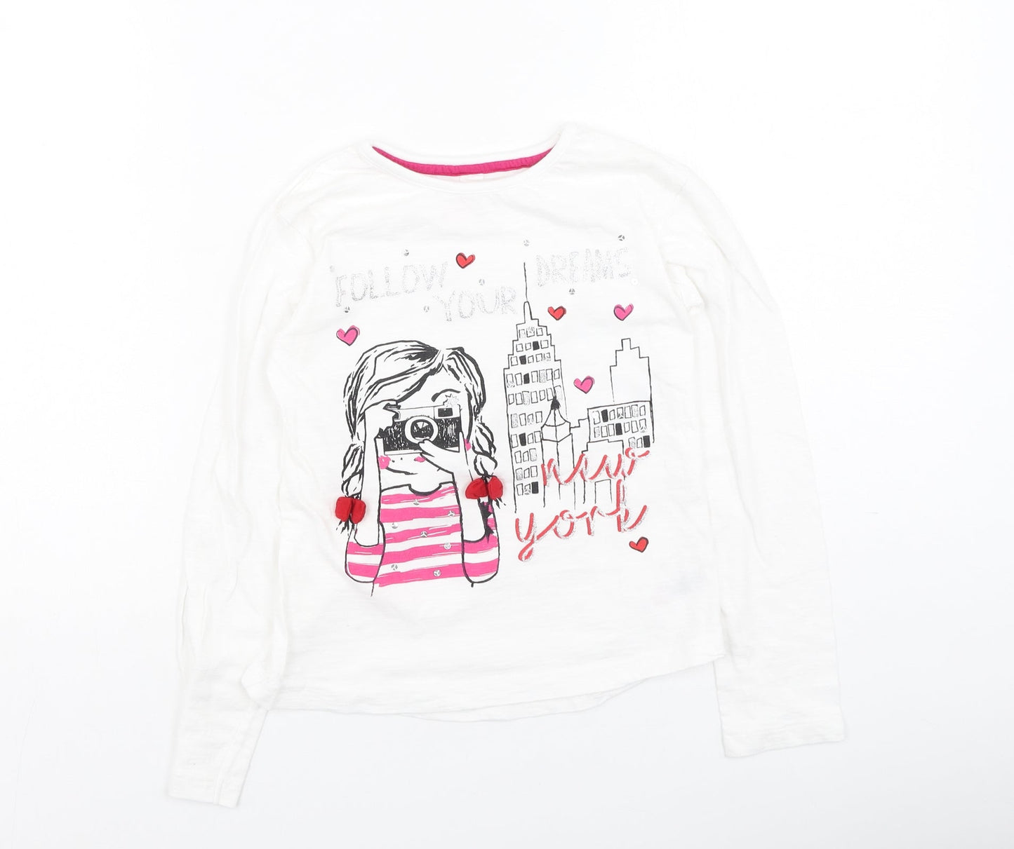 Dunnes Stores Girls White  Cotton Basic Casual Size 10 Years Round Neck  - Follow Your Dreams