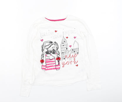 Dunnes Stores Girls White  Cotton Basic Casual Size 10 Years Round Neck  - Follow Your Dreams