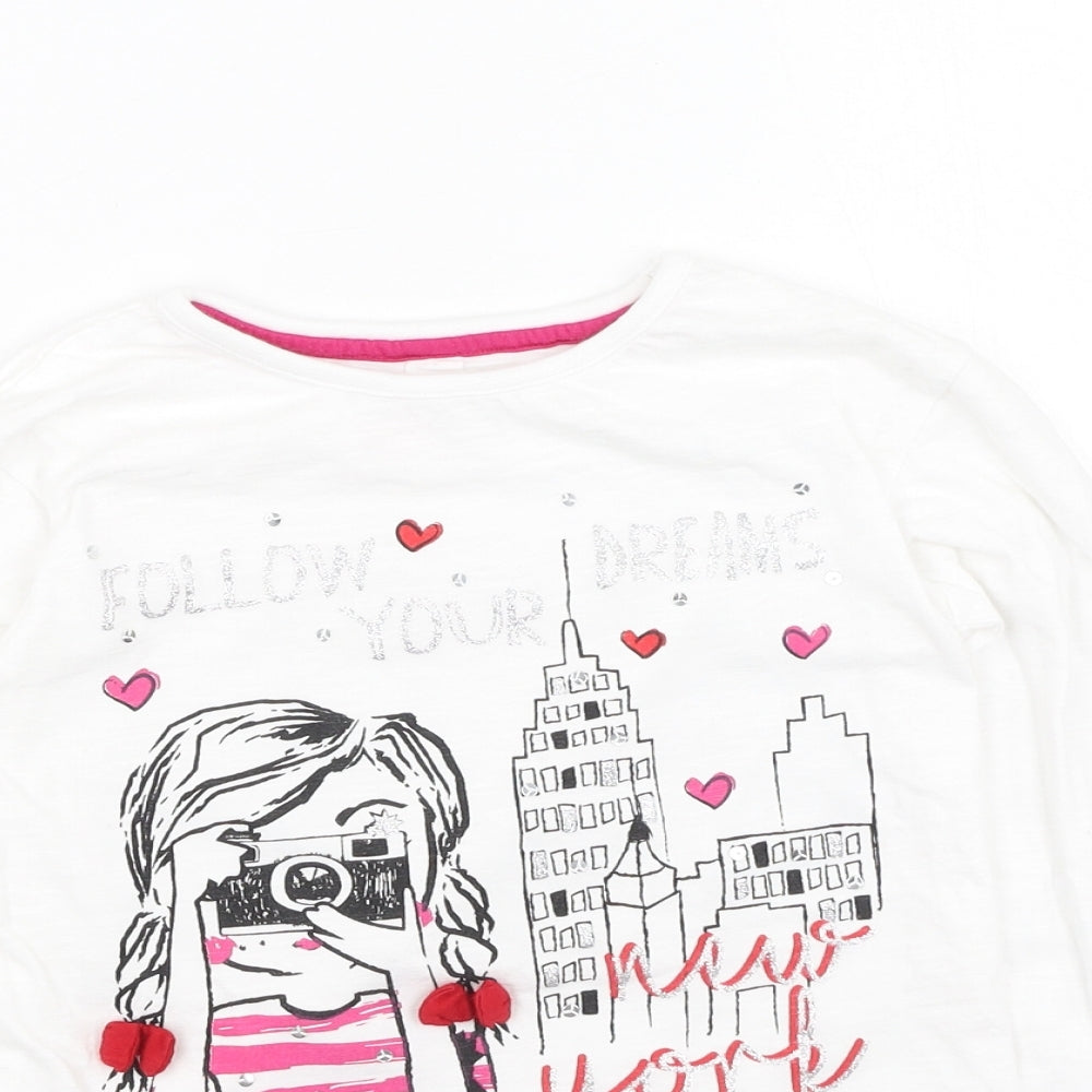 Dunnes Stores Girls White  Cotton Basic Casual Size 10 Years Round Neck  - Follow Your Dreams