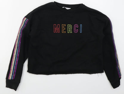 Primark Girls Black  Cotton Pullover Sweatshirt Size 12-13 Years  Pullover - Merci