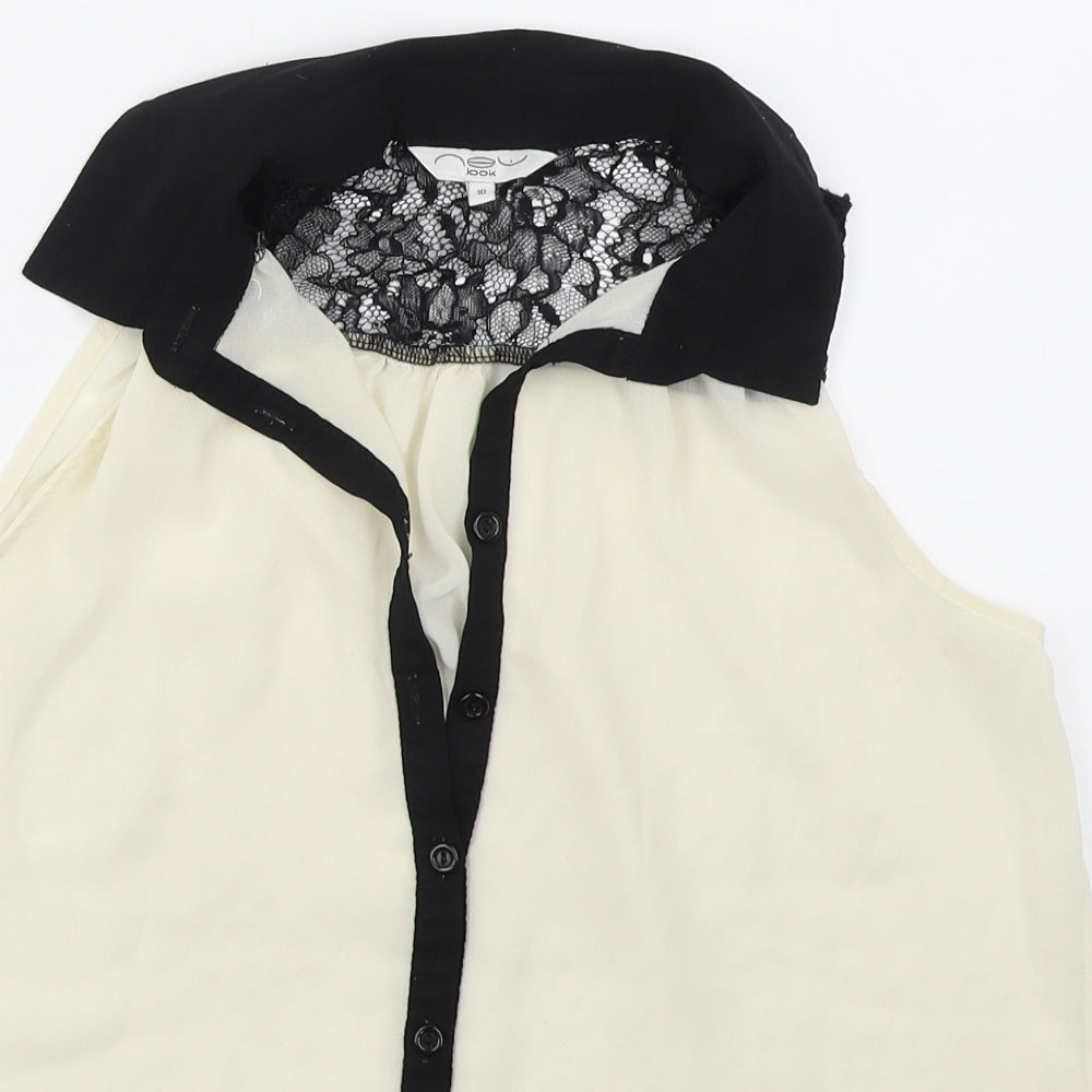 Womens UK Size 10 New Look Beige Basic Button-Up