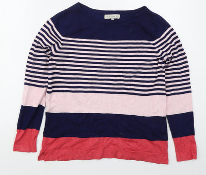Nutmeg Womens Pink Boat Neck Striped Viscose Pullover Jumper Size 10