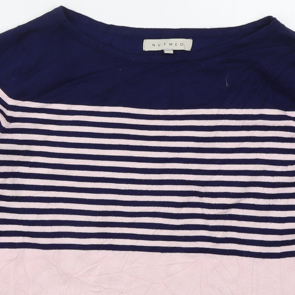 Nutmeg Womens Pink Boat Neck Striped Viscose Pullover Jumper Size 10