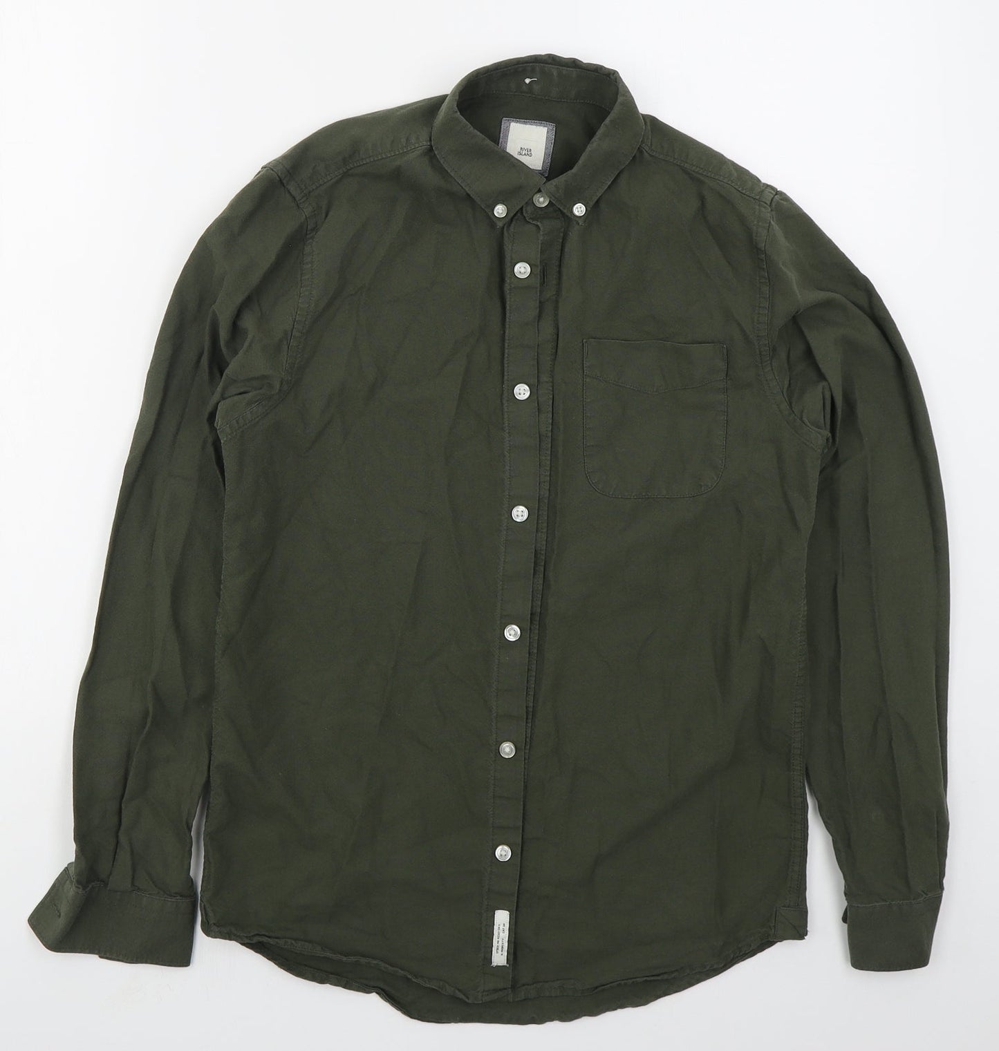 River Island Mens Green  Cotton  Button-Up Size XS Collared Button