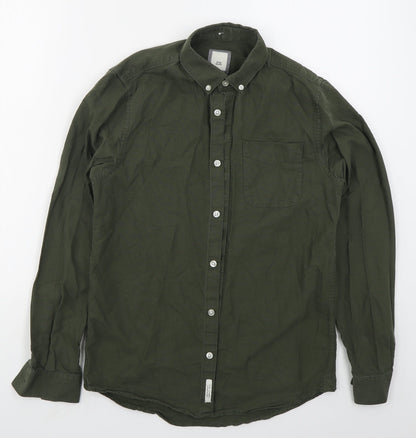 River Island Mens Green  Cotton  Button-Up Size XS Collared Button