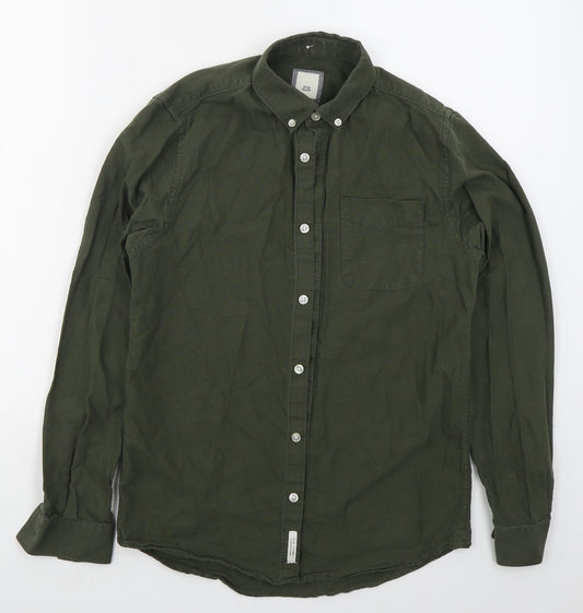 River Island Mens Green  Cotton  Button-Up Size XS Collared Button