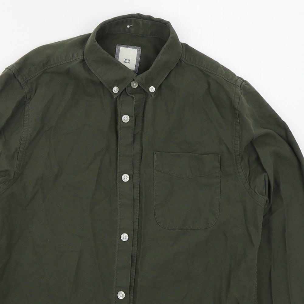 River Island Mens Green  Cotton  Button-Up Size XS Collared Button