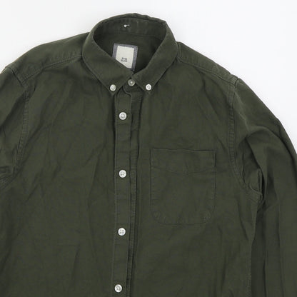 River Island Mens Green  Cotton  Button-Up Size XS Collared Button