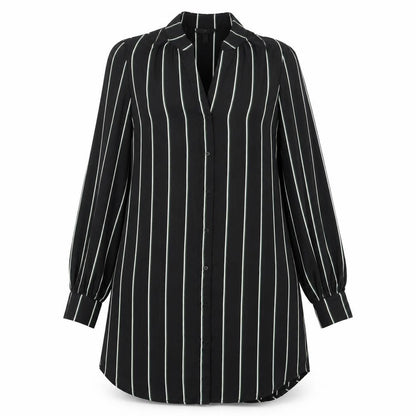 H&M Womens Black Striped Polyester Shirt Dress  Size 6  V-Neck Button