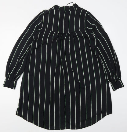 H&M Womens Black Striped Polyester Shirt Dress  Size 6  V-Neck Button