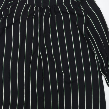 H&M Womens Black Striped Polyester Shirt Dress  Size 6  V-Neck Button