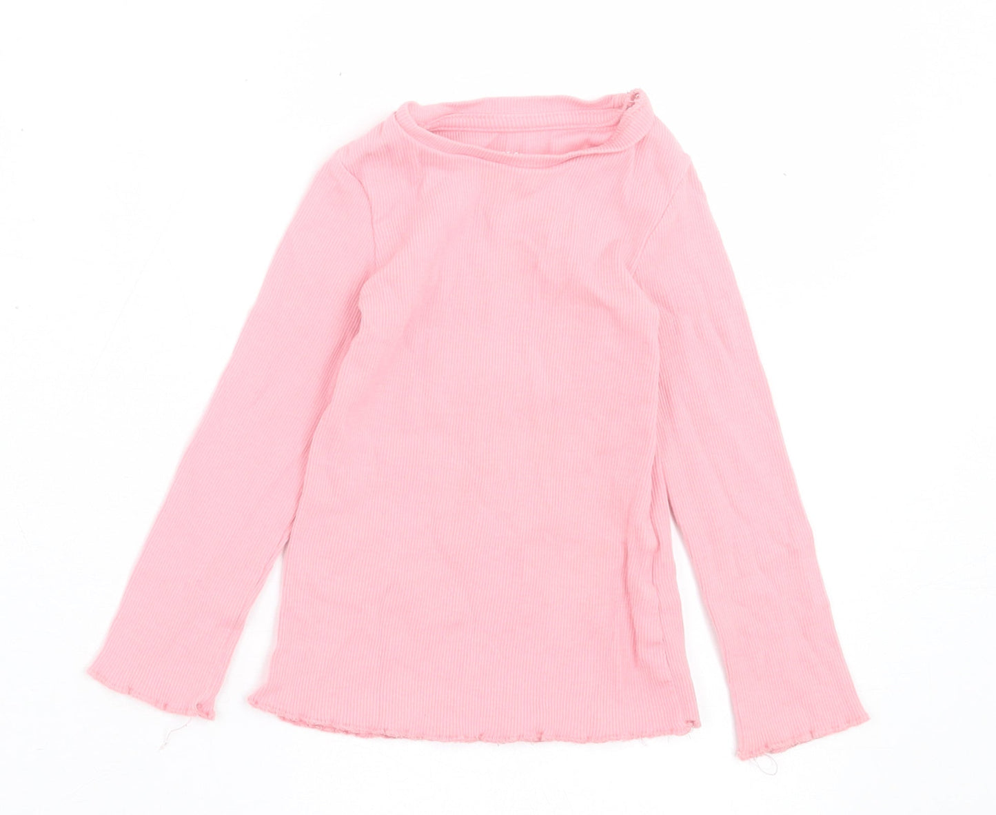 F&F Girls Pink  Cotton Basic Casual Size 12-18 Months Crew Neck Pullover - Lettuce Edging