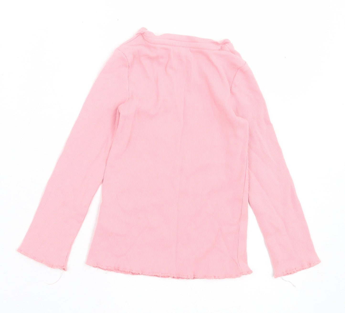 F&F Girls Pink  Cotton Basic Casual Size 12-18 Months Crew Neck Pullover - Lettuce Edging