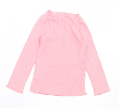 F&F Girls Pink  Cotton Basic Casual Size 12-18 Months Crew Neck Pullover - Lettuce Edging