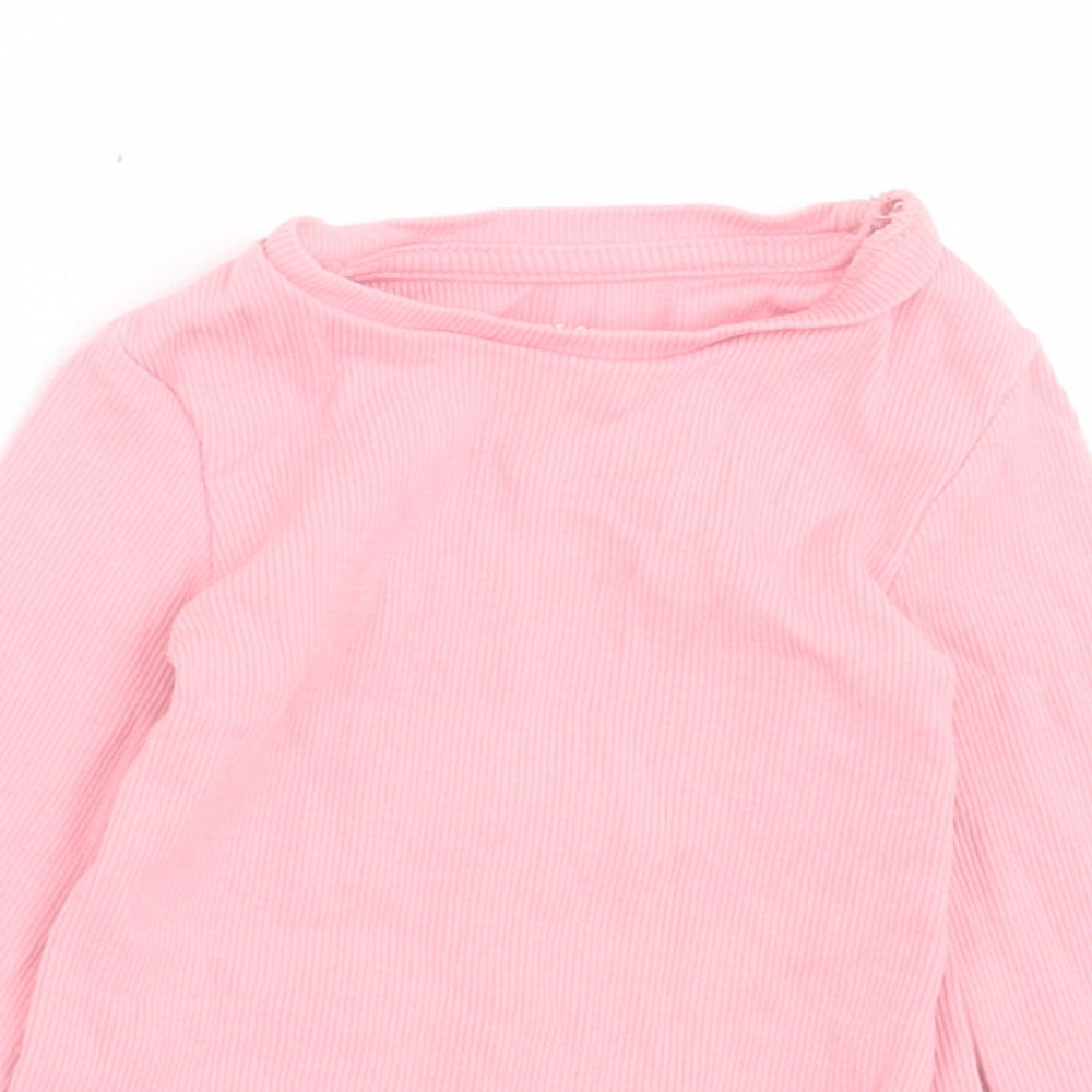 F&F Girls Pink  Cotton Basic Casual Size 12-18 Months Crew Neck Pullover - Lettuce Edging