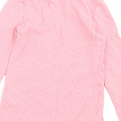 F&F Girls Pink  Cotton Basic Casual Size 12-18 Months Crew Neck Pullover - Lettuce Edging