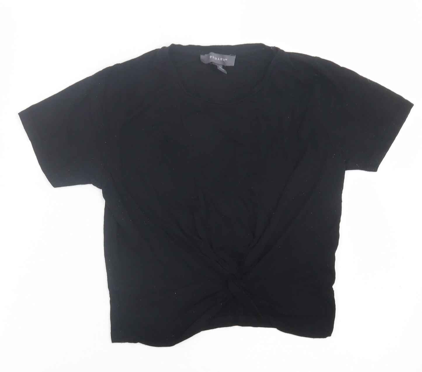 Primark Womens Black  Viscose Cropped T-Shirt Size 4 Crew Neck