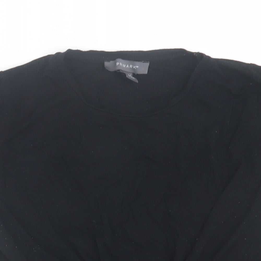 Primark Womens Black  Viscose Cropped T-Shirt Size 4 Crew Neck