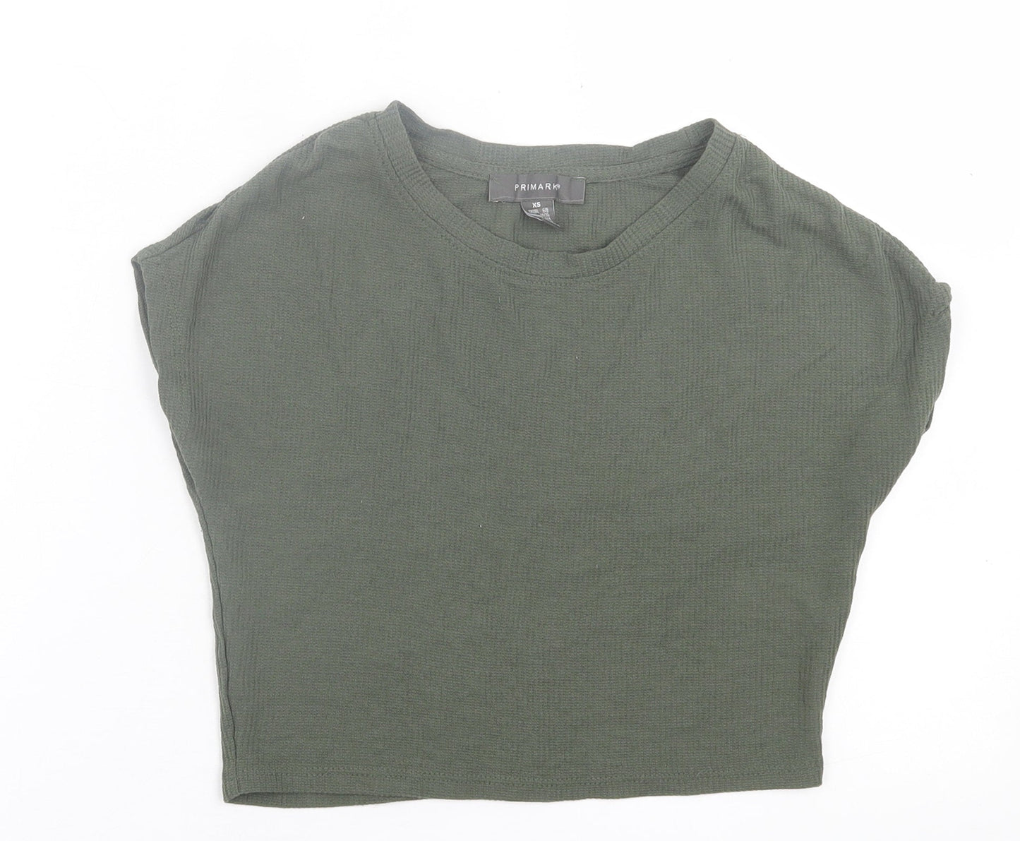 Primark Womens Green  Polyester Cropped T-Shirt Size 6 Crew Neck
