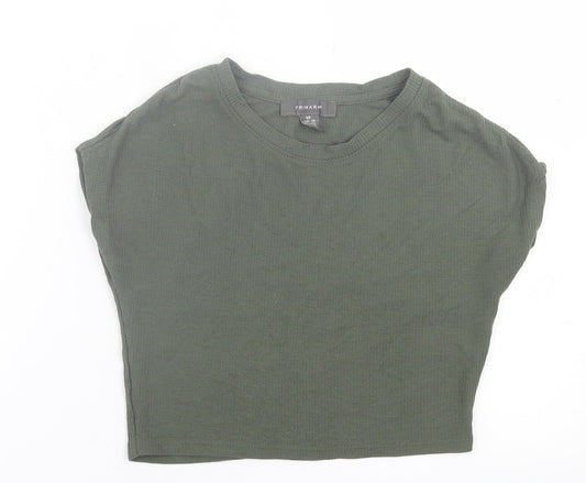 Primark Womens Green  Polyester Cropped T-Shirt Size 6 Crew Neck