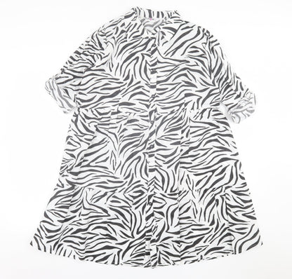 cave Womens White Animal Print Polyester A-Line  Size 12  Collared Button