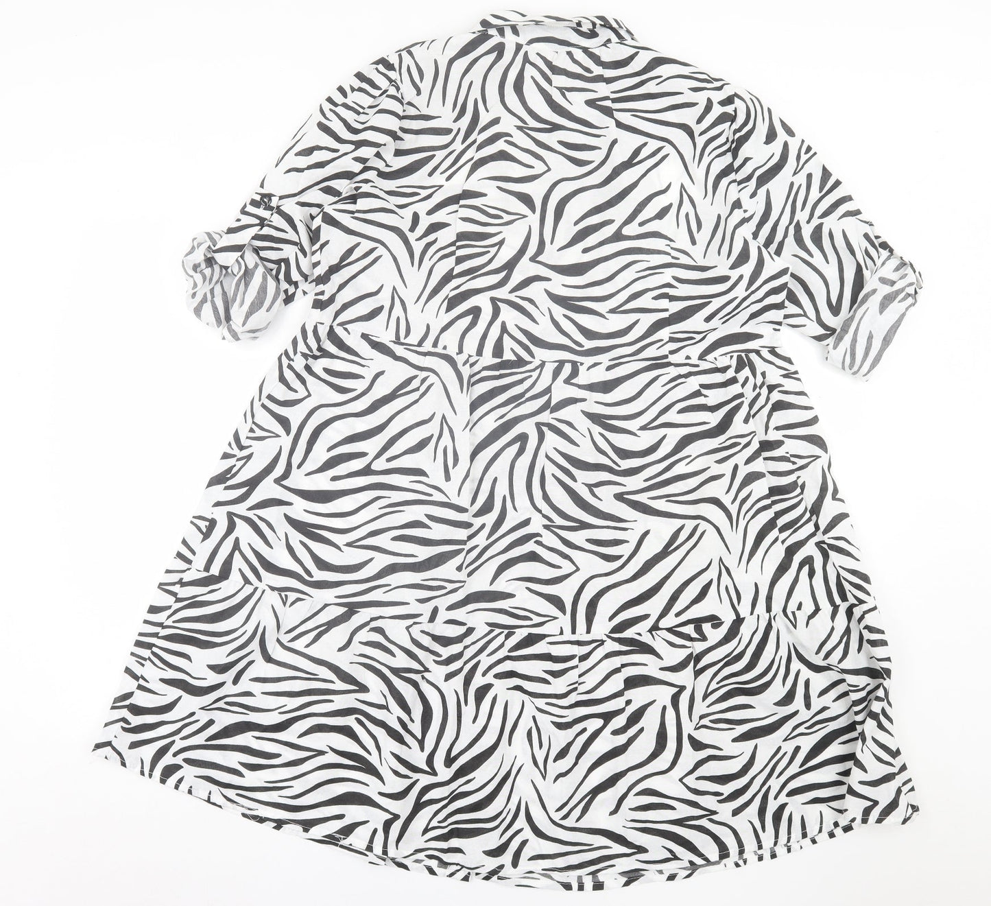 cave Womens White Animal Print Polyester A-Line  Size 12  Collared Button