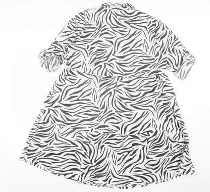 cave Womens White Animal Print Polyester A-Line  Size 12  Collared Button