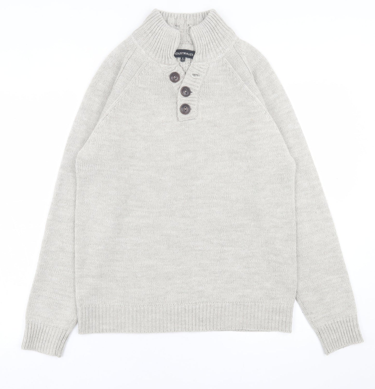 Industrialize Mens Grey High Neck  Acrylic Pullover Jumper Size S