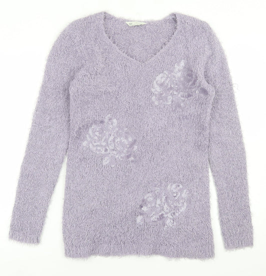 BHS Womens Purple Crew Neck  Polyester Pullover Jumper Size 12