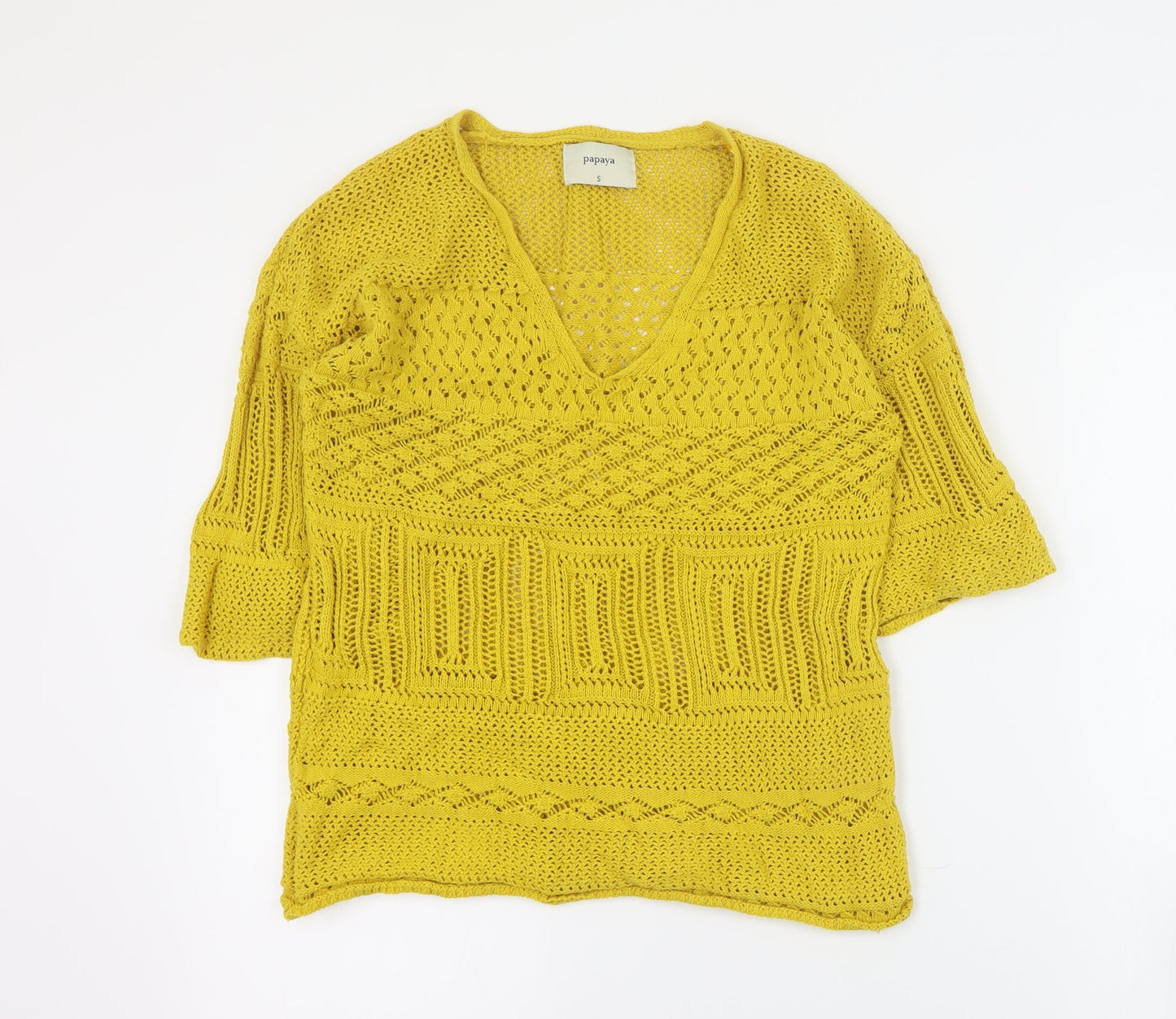 Womens UK Size S Papaya Yellow Pullover Jumper