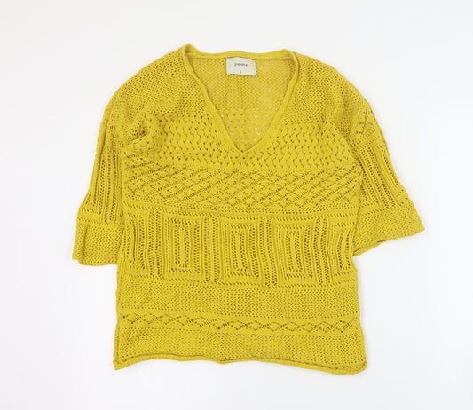 Womens UK Size S Papaya Yellow Pullover Jumper