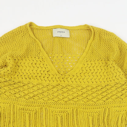 Womens UK Size S Papaya Yellow Pullover Jumper