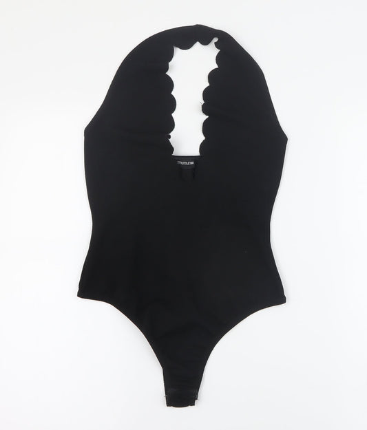 PRETTYLITTLETHING Womens Black  Polyester Bodysuit One-Piece Size 8 L10 in Snap