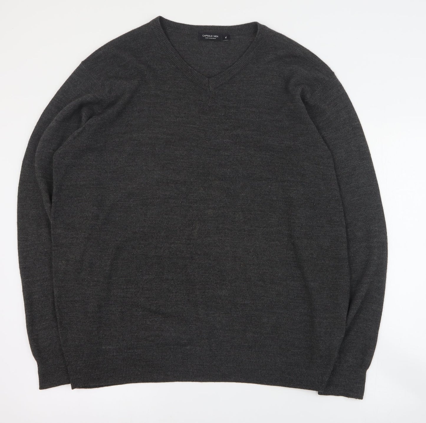Capsule Mens Grey V-Neck  Acrylic Pullover Jumper Size XL