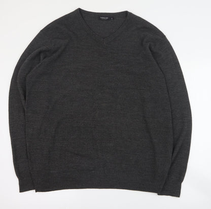 Capsule Mens Grey V-Neck  Acrylic Pullover Jumper Size XL